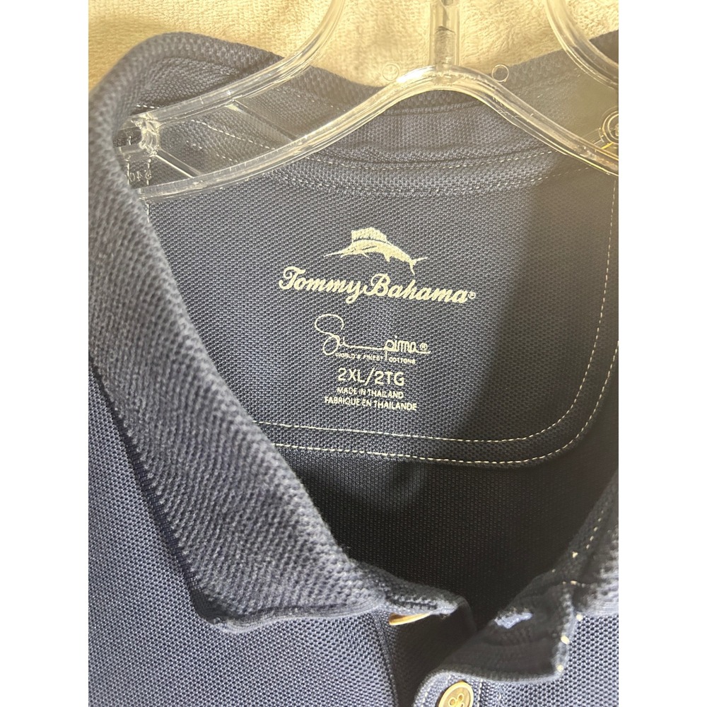 Tommy Bahama Mens Emfielder Polo Shirt Navy Blue 2XL Supima Cotton Blend